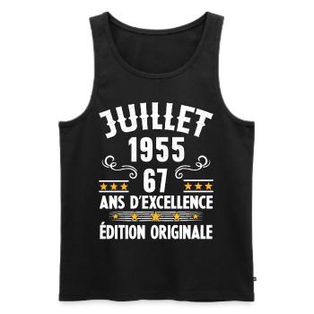 67 Ans Anniversaire Vintage Né(e) en Juillet 1955 - Débardeur bio Premium Homme - noir - Devant - AI Model Male 178 light (178cm)