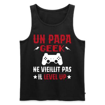 Un Papa Geek Ne Vieillit Pas Il Level Up - Débardeur bio Premium Homme - noir - Devant - Michal (187cm)