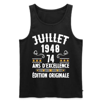 74 Ans Anniversaire Vintage Né(e) en Juillet 1948 - Débardeur bio Premium Homme - noir - Devant - Michal (187cm)