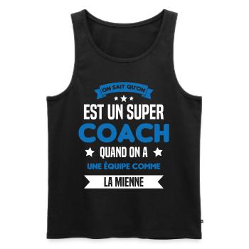 On Sait Qu'on Est Un Super Coach - Débardeur bio Premium Homme - noir - Devant - Michal (187cm)