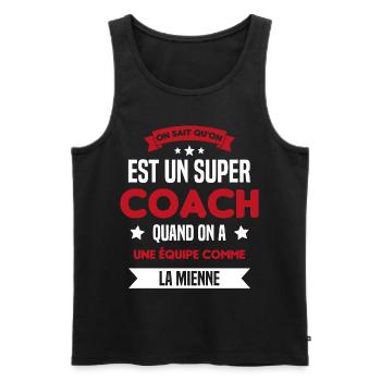 On Sait Qu'on Est Un Super Coach - Débardeur bio Premium Homme - noir - Devant - Michal (187cm)
