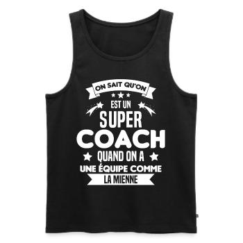 On Sait Qu'on Est Un Super Coach - Débardeur bio Premium Homme - noir - Devant - Michal (187cm)