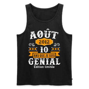 10 Ans Anniversaire Vintage Né(e) en Août 2012 - Débardeur bio Premium Homme - noir - Devant - Michal (187cm)