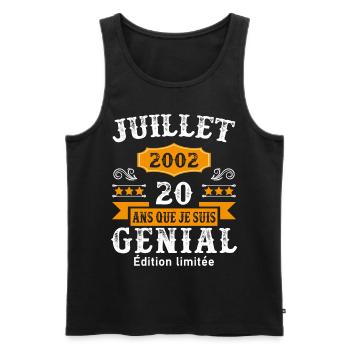 20 Ans Anniversaire Vintage Né(e) en Juillet 2002 - Débardeur bio Premium Homme - noir - Devant - AI Model Male 178 light (178cm)