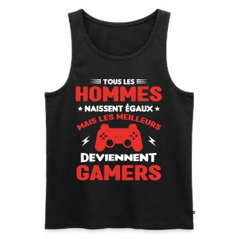 Tous Les Hommes Naissent Égaux - Meilleurs Gamers - Débardeur bio Premium Homme - noir - Devant - Michal (187cm)