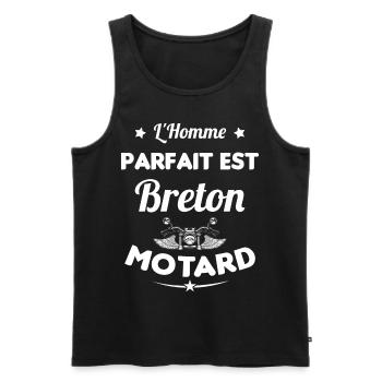 L'Homme Parfait Est Breton Motard - Débardeur bio Premium Homme - noir - Devant - Michal (187cm)