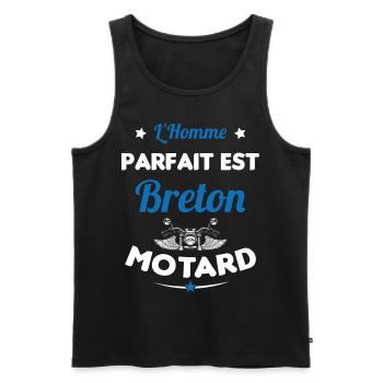 L'Homme Parfait Est Breton Motard - Débardeur bio Premium Homme - noir - Devant - Michal (187cm)