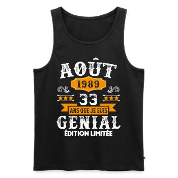 33 Ans Anniversaire Vintage Né(e) en Août 1989 - Débardeur bio Premium Homme - noir - Devant - Michal (187cm)
