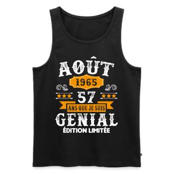 57 Ans Anniversaire Vintage Né(e) en Août 1965 - Débardeur bio Premium Homme - noir - Devant - Michal (187cm)