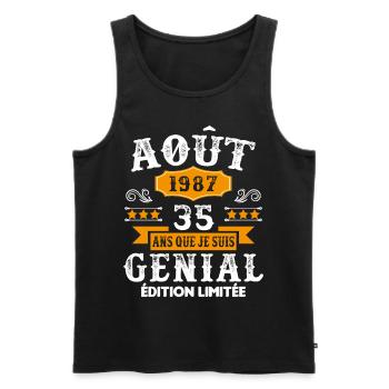 35 Ans Anniversaire Vintage Né(e) en Août 1987 - Débardeur bio Premium Homme - noir - Devant - Michal (187cm)