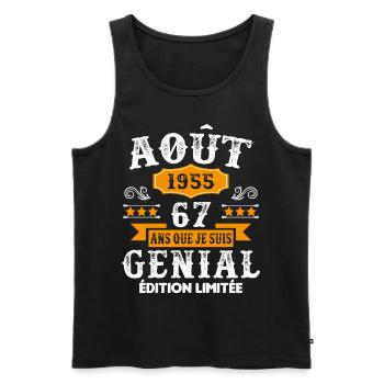 67 Ans Anniversaire Vintage Né(e) en Août 1955 - Débardeur bio Premium Homme - noir - Devant - AI Model Male 178 light (178cm)