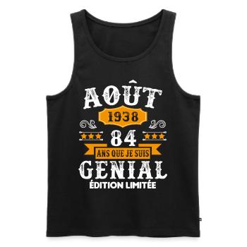 84 Ans Anniversaire Vintage Né(e) en Août 1938 - Débardeur bio Premium Homme - noir - Devant - Michal (187cm)