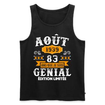 83 Ans Anniversaire Vintage Né(e) en Août 1939 - Débardeur bio Premium Homme - noir - Devant - Michal (187cm)