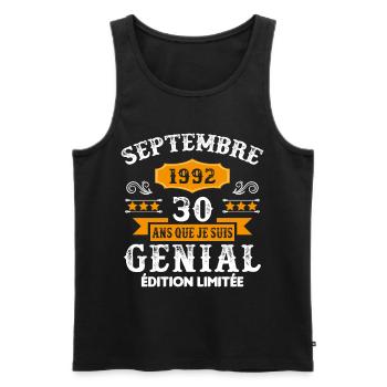 30 Ans Anniversaire Vintage Né(e) Septembre 1992 - Débardeur bio Premium Homme - noir - Devant - Michal (187cm)