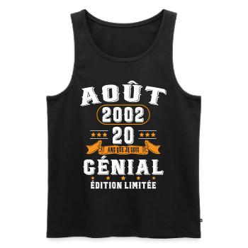 20 Ans Anniversaire Vintage Né(e) en Août 2002 - Débardeur bio Premium Homme - noir - Devant - AI Model Male 178 light (178cm)