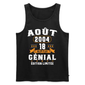 18 Ans Anniversaire Vintage Né(e) en Août 2004 - Débardeur bio Premium Homme - noir - Devant - Michal (187cm)