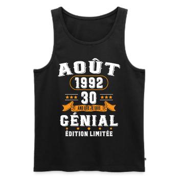30 Ans Anniversaire Vintage Né(e) en Août 1992 - Débardeur bio Premium Homme - noir - Devant - Michal (187cm)
