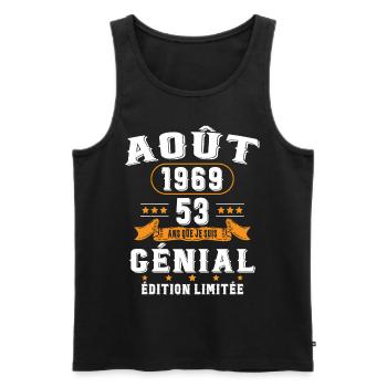 53 Ans Anniversaire Vintage Né(e) en Août 1969 - Débardeur bio Premium Homme - noir - Devant - Michal (187cm)