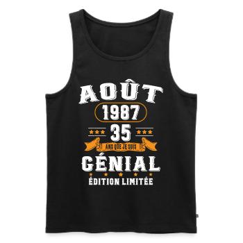 35 Ans Anniversaire Vintage Né(e) en Août 1987 - Débardeur bio Premium Homme - noir - Devant - Michal (187cm)