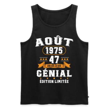 47 Ans Anniversaire Vintage Né(e) en Août 1975 - Débardeur bio Premium Homme - noir - Devant - Michal (187cm)