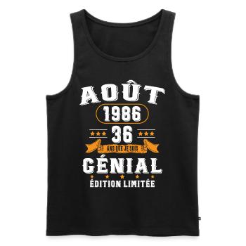 36 Ans Anniversaire Vintage Né(e) en Août 1986 - Débardeur bio Premium Homme - noir - Devant - Michal (187cm)