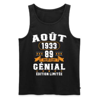 89 Ans Anniversaire Vintage Né(e) en Août 1933 - Débardeur bio Premium Homme - noir - Devant - Michal (187cm)