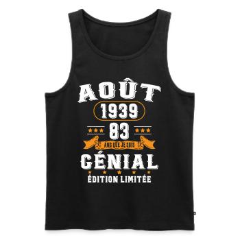 83 Ans Anniversaire Vintage Né(e) en Août 1939 - Débardeur bio Premium Homme - noir - Devant - Michal (187cm)