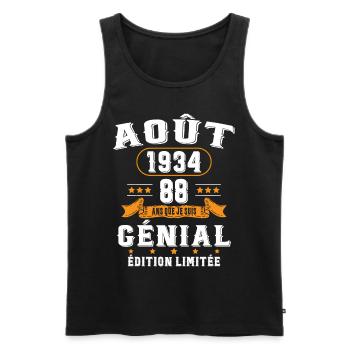 88 Ans Anniversaire Vintage Né(e) en Août 1934 - Débardeur bio Premium Homme - noir - Devant - Michal (187cm)