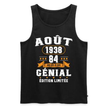 84 Ans Anniversaire Vintage Né(e) en Août 1938 - Débardeur bio Premium Homme - noir - Devant - Michal (187cm)