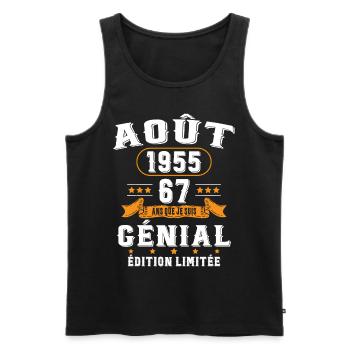 67 Ans Anniversaire Vintage Né(e) en Août 1955 - Débardeur bio Premium Homme - noir - Devant - AI Model Male 178 light (178cm)