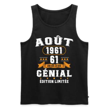 61 Ans Anniversaire Vintage Né(e) en Août 1961 - Débardeur bio Premium Homme - noir - Devant - AI Model Male 178 light (178cm)