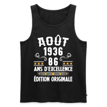 86 Ans Anniversaire Vintage Né(e) en Août 1936 - Débardeur bio Premium Homme - noir - Devant - Michal (187cm)