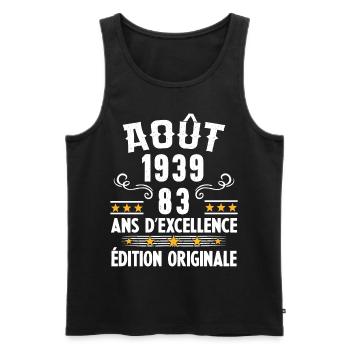 83 Ans Anniversaire Vintage Né(e) en Août 1939 - Débardeur bio Premium Homme - noir - Devant - Michal (187cm)