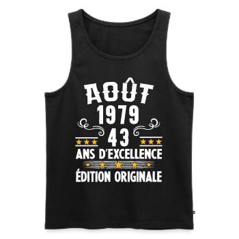 43 Ans Anniversaire Vintage Né(e) en Août 1979 - Débardeur bio Premium Homme - noir - Devant - Michal (187cm)