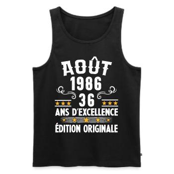 36 Ans Anniversaire Vintage Né(e) en Août 1986 - Débardeur bio Premium Homme - noir - Devant - Michal (187cm)