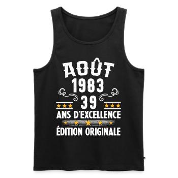 39 Ans Anniversaire Vintage Né(e) en Août 1983 - Débardeur bio Premium Homme - noir - Devant - AI Model Male 178 light (178cm)