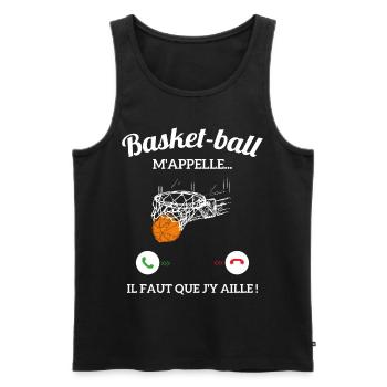 Le Basketball m'appelle faut que j'y aille ! - Débardeur bio Premium Homme - noir - Devant - Michal (187cm)