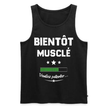 Homme bientôt musclé veuillez patienter - Débardeur bio Premium Homme - noir - Devant - AI Model Male 178 light (178cm)