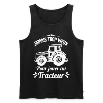 Jamais trop vieux pour jouer au tracteur - Débardeur bio Premium Homme - noir - Devant - Michal (187cm)