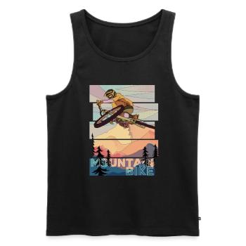 Retro MountainBiker springt mit MTB über Table vor - Männer Premium Bio Tank Top - Schwarz - Vorne - AI Model Male 178 light (178cm)
