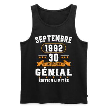 30 Ans Anniversaire Vintage Né(e) Septembre 1992 - Débardeur bio Premium Homme - noir - Devant - Michal (187cm)