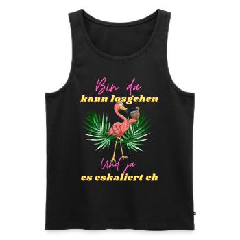 Flamingo bin da kann losgehen ja es eskaliert eh - Männer Premium Bio Tank Top - Schwarz - Vorne - Michal (187cm)