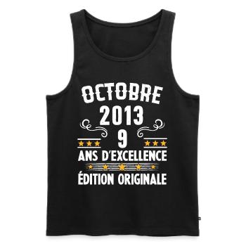 9 Ans Anniversaire Vintage Né(e) en Octobre 2013 - Débardeur bio Premium Homme - noir - Devant - Michal (187cm)