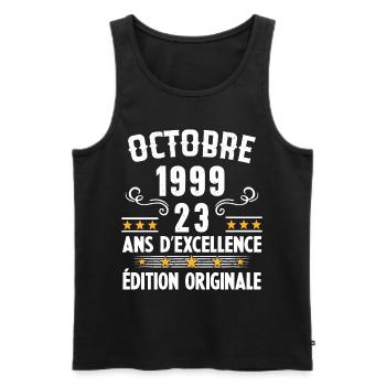 23 Ans Anniversaire Vintage Né(e) en Octobre 1999 - Débardeur bio Premium Homme - noir - Devant - Michal (187cm)