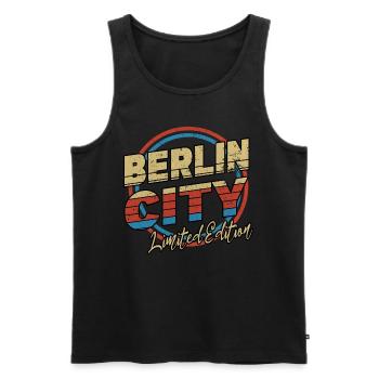 Berlin Germany City Font 80s Style - Men's Premium Organic Tank Top - black - Front - AI Model Male 178 light (178cm)