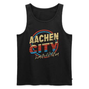 Aachen Germany City Font 80s Style - Men's Premium Organic Tank Top - black - Front - AI Model Male 178 light (178cm)
