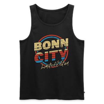 Bonn Germany City Font 80s style - Men's Premium Organic Tank Top - black - Front - AI Model Male 178 light (178cm)