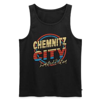 Chemnitz Germany City Font 80s style - Men's Premium Organic Tank Top - black - Front - AI Model Male 178 light (178cm)
