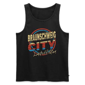 Brunswick Germany City Font 80s Style - Men's Premium Organic Tank Top - black - Front - AI Model Male 178 light (178cm)