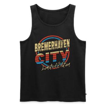 Bremerhaven Germany City Font 80s Style - Men's Premium Organic Tank Top - black - Front - AI Model Male 178 light (178cm)